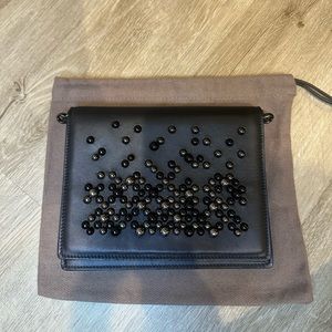 💯% Authentic！ Bottega Veneta Wallet on Chain Pearl Embellished Leather Black